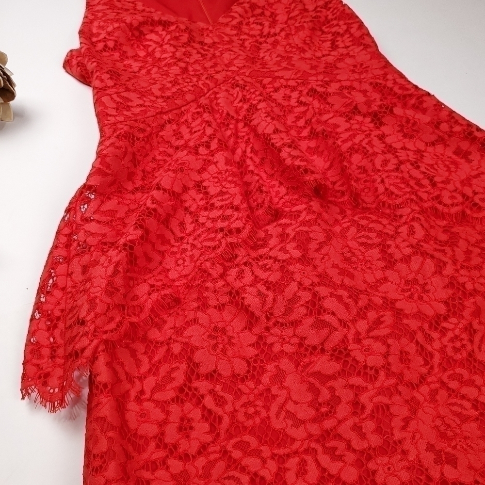 🔴 Shoshanna Anthropologie Red Lace Dress Sz 0 - Picture 4 of 15